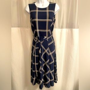 NWT.  Women’s sleeveless dress XS.  Macy’s: Charter Club.  Navy, beige, cream.
